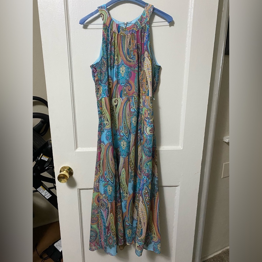 Tommy Hilfiger Women’s Chiffon Midi Dress Bay Blue Paisley Multi - Size 6